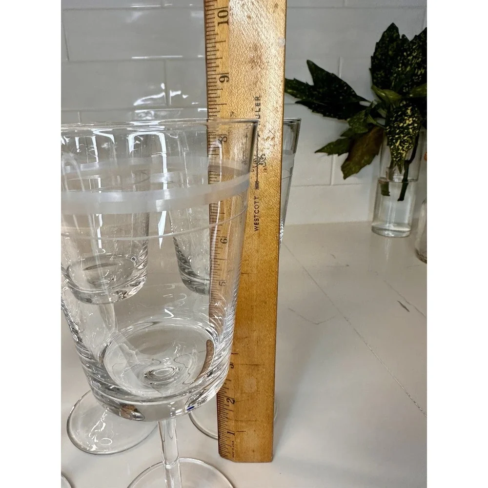 RARE CRYSTAL Pottery Barn Stemmed Wine Glasses ETCHED S/6 (Two Sets Available)
